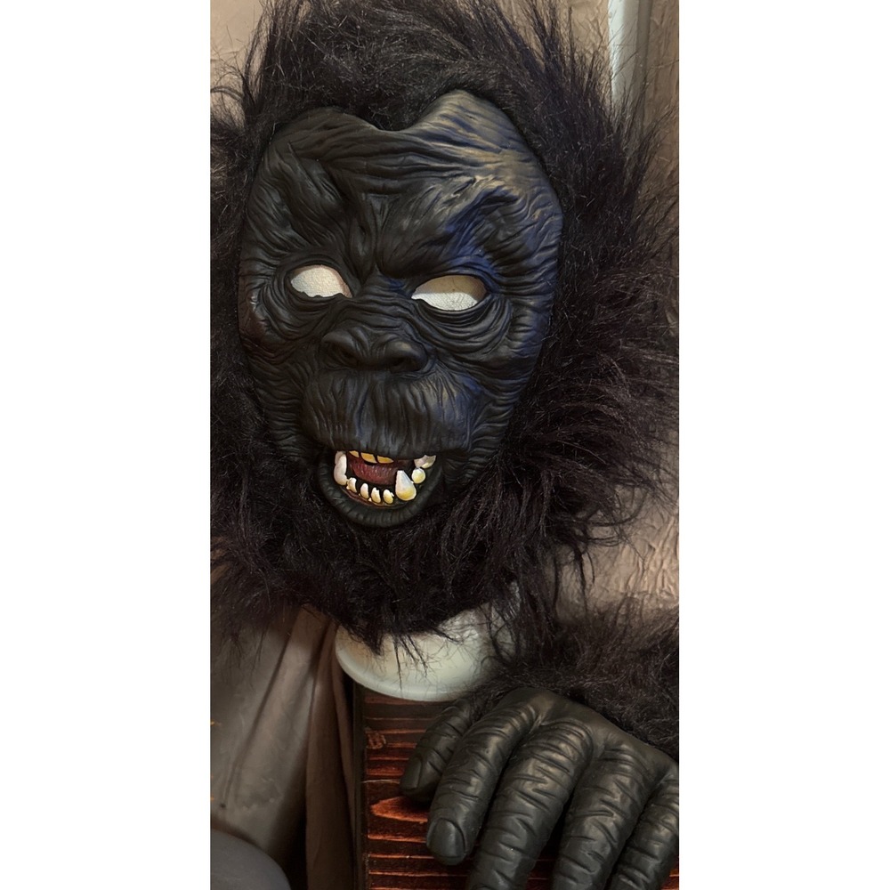 Gorilla Ape Mask 1 Glove Rubber Face Hand Furry Scary Halloween Costume Adult OS
